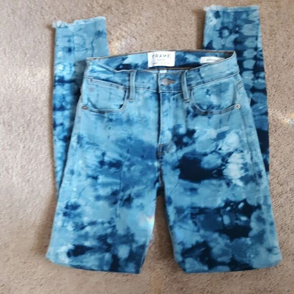 FRAME Women's Le High Skinny Jeans size 25 Acid Wash Distressed Raw Hemline EUC - Picture 1 of 7